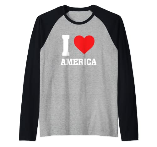 I Love Heart America - Orgulloso americano - Rojo Blanco Azul Estrellas Camiseta Manga Raglan