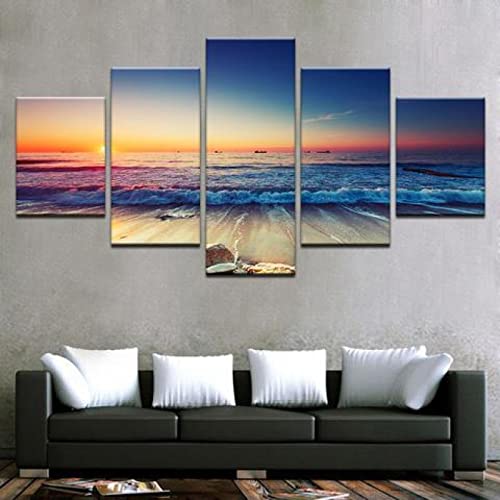 Impresiones en lienzo 5 piezas de lienzo de arte de pared Cuadro de lienzo Océano Playa Atardecer Resumen 5 piezas estirado y enmarcado Imagen de lienzo en alta definición