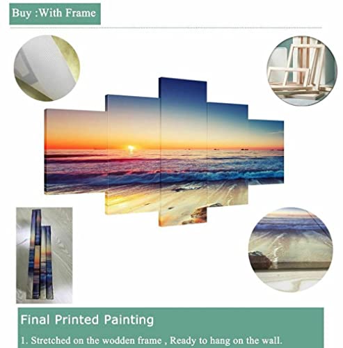 Impresiones en lienzo 5 piezas de lienzo de arte de pared Cuadro de lienzo Océano Playa Atardecer Resumen 5 piezas estirado y enmarcado Imagen de lienzo en alta definición