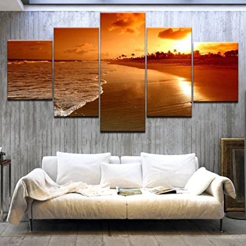 Impresiones en lienzo 5 piezas de lienzo de arte de pared Cuadro de lienzo puesta de sol en la playa 5 piezas estirado y enmarcado Imagen de lienzo en alta definición