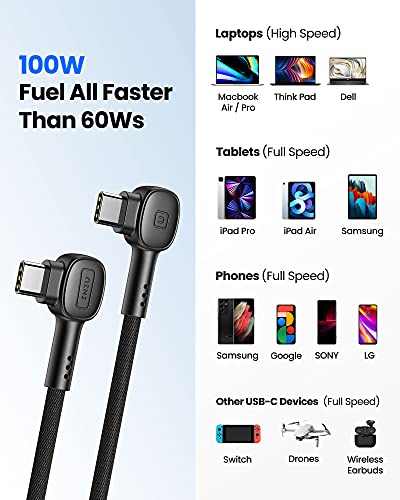 INIU Cable USB C, [100W, 2m+2m] 20V/5A PD QC4.0 carga rápida USB C a cable USB C, cargador de teléfono trenzado tipo C cable de datos para Samsung S20 Note 10 8 Xiaomi Huawei iPad Pro MacBook Air etc