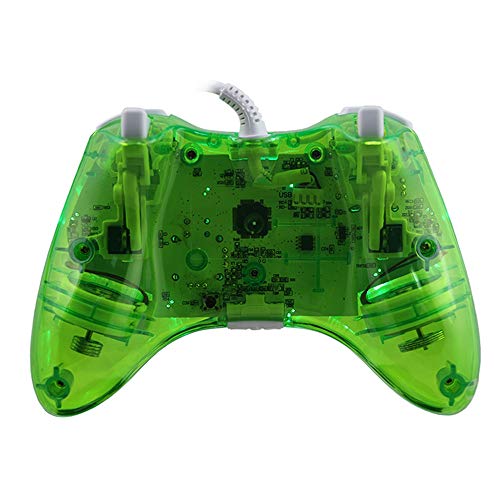 INSN Wired Joystick Controller Gamepad con Vibración Dual, para Microsoft Xbox 360 Consola Y PC Windows7 / 8/10 - Shell Transparente + Key Mejora + Modo De Tres Deslumbramiento LED,Verde