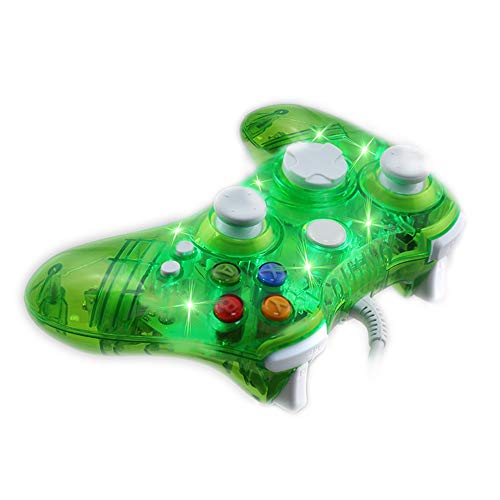 INSN Wired Joystick Controller Gamepad con Vibración Dual, para Microsoft Xbox 360 Consola Y PC Windows7 / 8/10 - Shell Transparente + Key Mejora + Modo De Tres Deslumbramiento LED,Verde