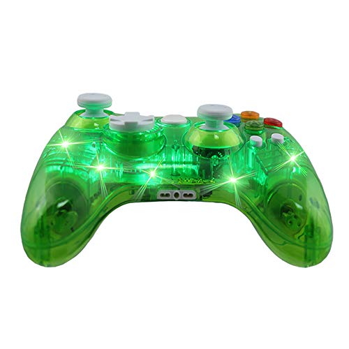 INSN Wired Joystick Controller Gamepad con Vibración Dual, para Microsoft Xbox 360 Consola Y PC Windows7 / 8/10 - Shell Transparente + Key Mejora + Modo De Tres Deslumbramiento LED,Verde