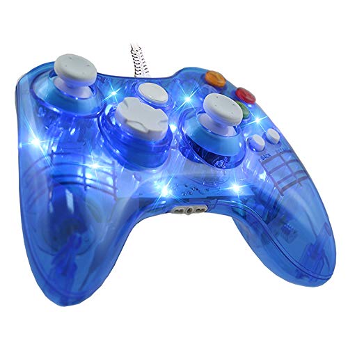 INSN Wired Joystick Controller Gamepad con Vibración Dual, para Microsoft Xbox 360 Consola Y PC Windows7 / 8/10 - Shell Transparente + Key Mejora + Modo De Tres Deslumbramiento LED,Azul