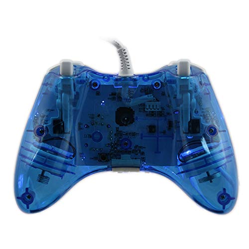 INSN Wired Joystick Controller Gamepad con Vibración Dual, para Microsoft Xbox 360 Consola Y PC Windows7 / 8/10 - Shell Transparente + Key Mejora + Modo De Tres Deslumbramiento LED,Azul