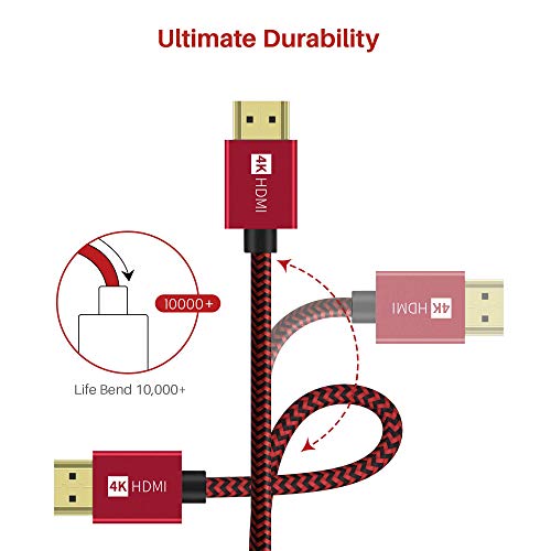 iVANKY Cable HDMI 4K 2 Metros, Cable HDMI 2.0, Compatible con 4K@60HZ, Ultra HD, 3D, Full HD 1080P, HDR, ARC, Alta Velocidad con Ethernet, PC, Xbox PS3/4, BLU-Ray, Xbox, HDTV - Rojo y Negro