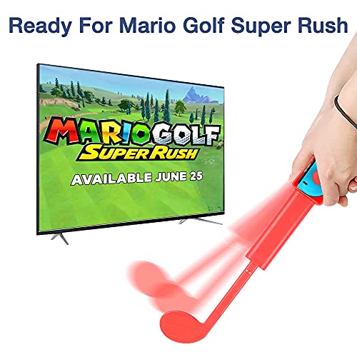 IWILCS 2 Piezas Accesorios de Juego Mario Golf, Golf Club Compatible con Nintendo Switch, Joy con Controller Grip para Mario Golf, Golf Games Hand Grip Accesorios para Super Rush - Rojo y Azul