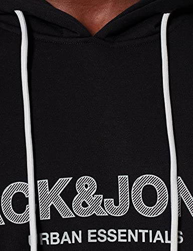 Jack & Jones Plus JJEURBAN Blocking Sweat Hood Noos PS Sudadera con Capucha, Black/Detail:White-Griffen Print, EU5XL US3XL para Hombre