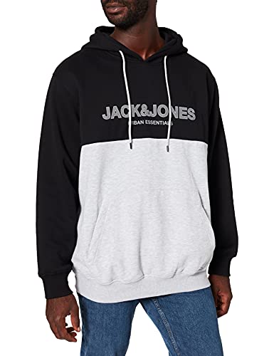 Jack & Jones Plus JJEURBAN Blocking Sweat Hood Noos PS Sudadera con Capucha, Black/Detail:White-Griffen Print, EU5XL US3XL para Hombre