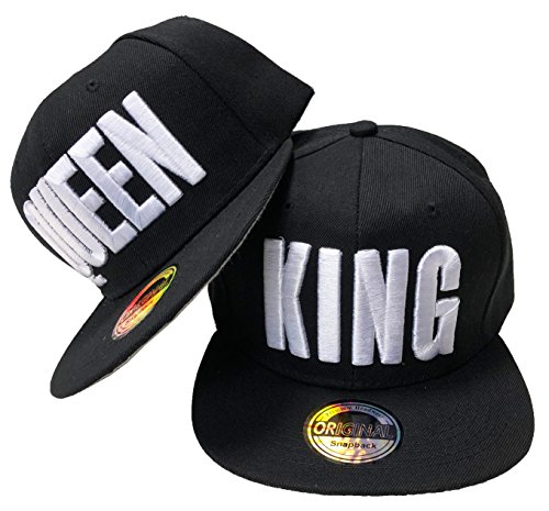 JameStyle26 - Juego de gorras de béisbol en diseño King & Queen King & Queen - Juego de utensilios de cocina, color negro Talla única
