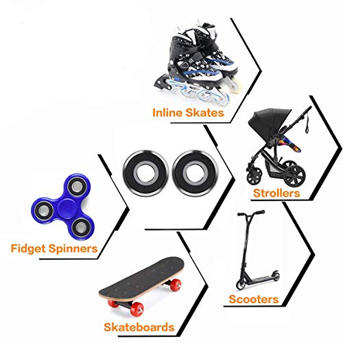 Jie Rodamiento, 4Pcs Double Shield Ball Skater Speed ​​Washers para Patines Largos, Negro Rojo