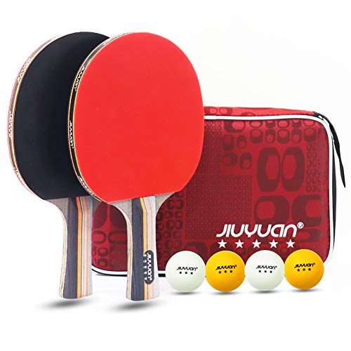 JIUYUAN Professional - Juego de Ping Pong de Mesa (2 Raquetas de 5 Estrellas y 4 Pelotas de Tenis de Mesa de 3 Estrellas y 1 Funda)