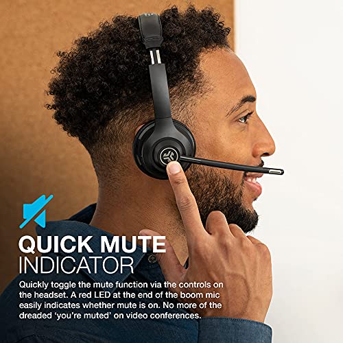 JLab Go Work, Auriculares inalámbricos con micrófono para PC, 45+ Tiempo de reproducción y conexión multipunto a través de Bluetooth al Ordenador y móvil, Uso con Cable o inalámbrico, para portátil