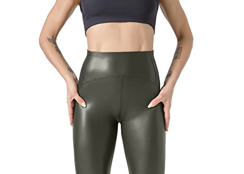 JOPHY & CO. Leggings ajustados Skinny para mujer, bielástico, piel sintética y Push-Up, colores mate (cód. 9810), Militar, XL