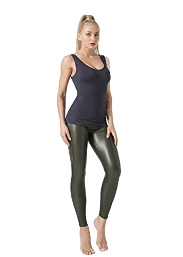 JOPHY & CO. Leggings ajustados Skinny para mujer, bielástico, piel sintética y Push-Up, colores mate (cód. 9810), Militar, XL