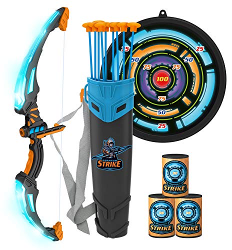 JOYIN Juego de juguete de arco y flecha para niños, juego de tiro con arco luminoso, 9 ventosas flechas, objetivos y carcaj