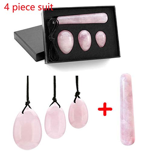 Juego de 4 herramientas de masaje en jade, herramienta de relaxación Yoni de cristal de cuarzo rosa, jade muslos pélvicos naturales para mujeres