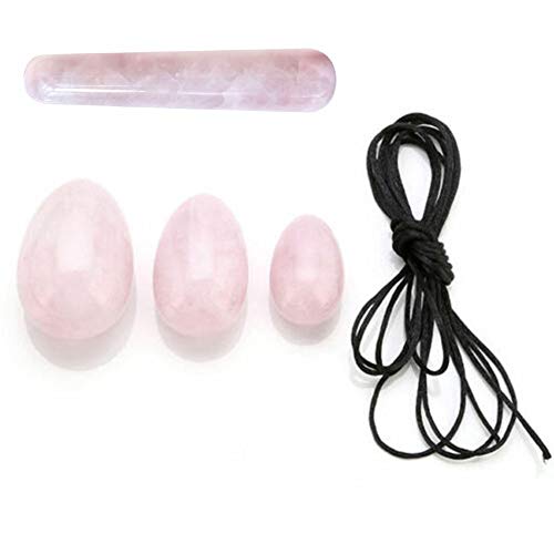 Juego de 4 herramientas de masaje en jade, herramienta de relaxación Yoni de cristal de cuarzo rosa, jade muslos pélvicos naturales para mujeres