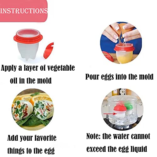 Juego de 6 huevos de cocina antiadherentes de silicona para huevos de silicona premium para huevos duros y duros, sin cáscara