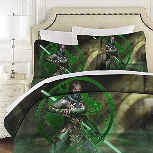 Juego de ropa de cama Mortal Kombat, MK 11, juego de ropa de cama, ropa de cama decorativa, 3 piezas, 1 funda de edredón y 2 fundas de almohada (MK11-E, 200 x 200 cm + 80 x 80 cm x 2)