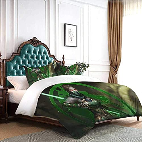 Juego de ropa de cama Mortal Kombat, MK 11, juego de ropa de cama, ropa de cama decorativa, 3 piezas, 1 funda de edredón y 2 fundas de almohada (MK11-E, 200 x 200 cm + 80 x 80 cm x 2)