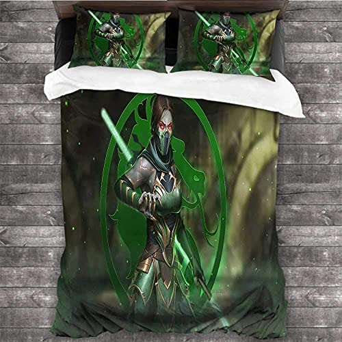 Juego de ropa de cama Mortal Kombat, MK 11, juego de ropa de cama, ropa de cama decorativa, 3 piezas, 1 funda de edredón y 2 fundas de almohada (MK11-E, 200 x 200 cm + 80 x 80 cm x 2)