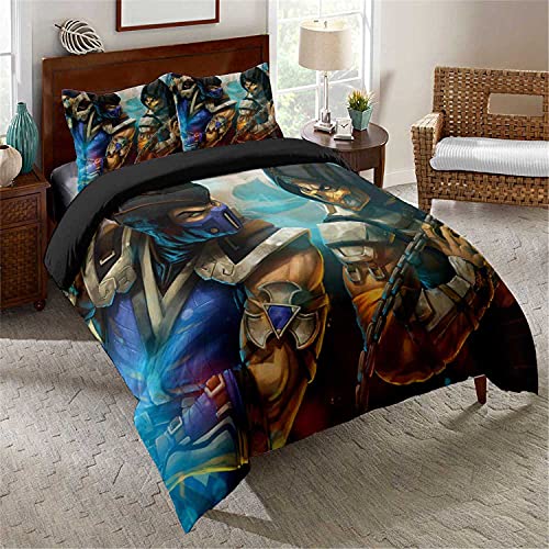 Juego de ropa de cama Mortal Kombat, para todo el año, para niños y adolescentes, suave y transpirable, juego de 3 piezas (MK11-2, 155 x 200 cm + 50 x 75 cm x 2)