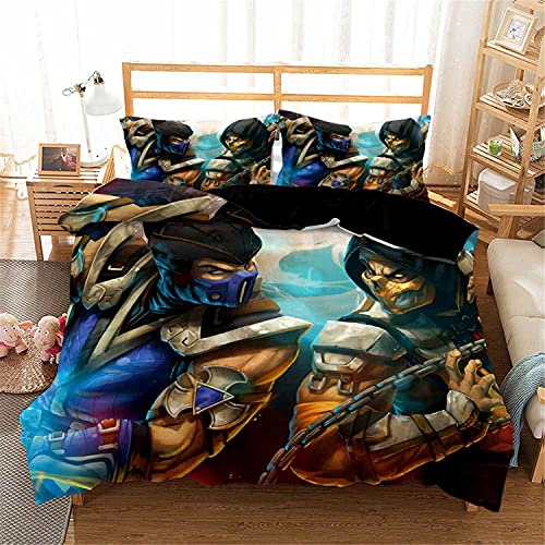Juego de ropa de cama Mortal Kombat, para todo el año, para niños y adolescentes, suave y transpirable, juego de 3 piezas (MK11-2, 155 x 200 cm + 50 x 75 cm x 2)