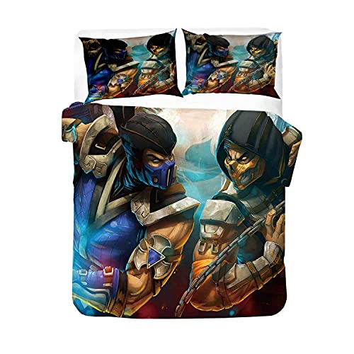 Juego de ropa de cama Mortal Kombat, para todo el año, para niños y adolescentes, suave y transpirable, juego de 3 piezas (MK11-2, 155 x 200 cm + 50 x 75 cm x 2)