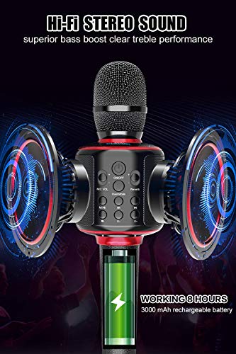 Karaoke Micrófono inalámbrico Bluetooth altavoz, portátil profesional micrófono cantando máquina, reverb/dúo, para Android y iOS teléfono/PC y reunión/KTV/fiesta/regalo