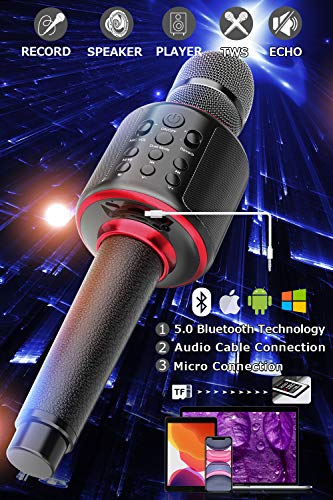 Karaoke Micrófono inalámbrico Bluetooth altavoz, portátil profesional micrófono cantando máquina, reverb/dúo, para Android y iOS teléfono/PC y reunión/KTV/fiesta/regalo