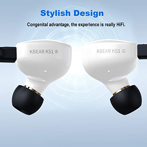 KBEAR KS1 in Ear Monitor, Auriculares Estéreo con Cable, Doble Circuito Magnectic Dinámico, HiFi Auriculares Cancelación de Ruido, Cable Desmontable(Blanco, sin Mic)