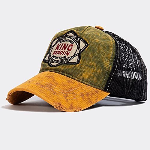 King Kerosin Gorra de camión para hombre, bordada, malla, aspecto desgastado verde oliva Talla única