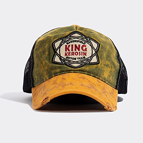 King Kerosin Gorra de camión para hombre, bordada, malla, aspecto desgastado verde oliva Talla única