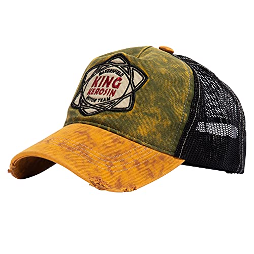 King Kerosin Gorra de camión para hombre, bordada, malla, aspecto desgastado verde oliva Talla única