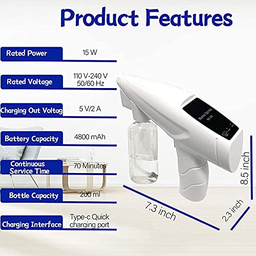 KMILE Desinfección Nano Steam Gun Mist Pistola, rociador portátil Rociador eléctrico inalámbrico Pistola Mini Handheld 200ml Fogger para Hogar, Oficina, Escuela o Jardín