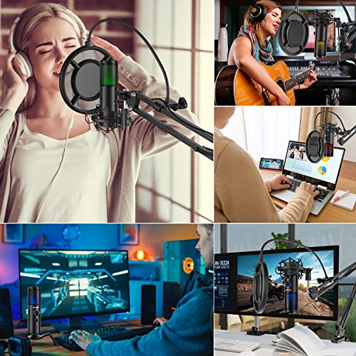 Kungber Micrófono USB para PC, 5 Modos de Luz RGB, Micrófono de Condensador Kit para PS4, Ordenador y Mac, Grandes Stand Q18