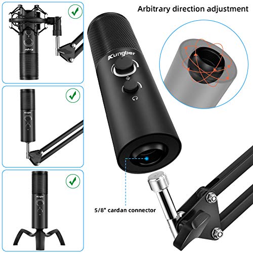 Kungber Micrófono USB para PC, 5 Modos de Luz RGB, Micrófono de Condensador Kit para PS4, Ordenador y Mac, Grandes Stand Q18