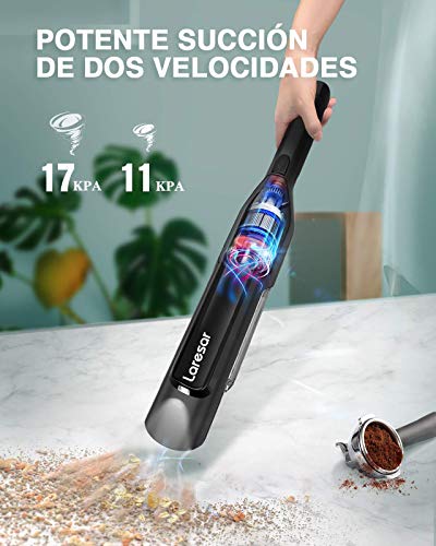 Laresar Aspiradora de Mano, 170W, 17000PA, Potente Aspirador Sin Cable Portatil, 2 velocidades, 3000mAh Batería & HEPA Filtro, LED, para Casa & Coche, Pelo Animal (Origin 1)