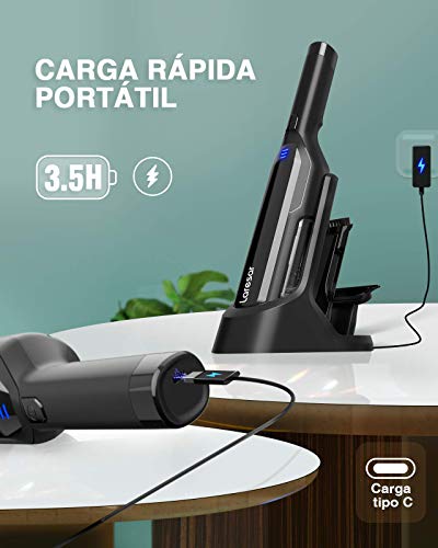 Laresar Aspiradora de Mano, 170W, 17000PA, Potente Aspirador Sin Cable Portatil, 2 velocidades, 3000mAh Batería & HEPA Filtro, LED, para Casa & Coche, Pelo Animal (Origin 1)