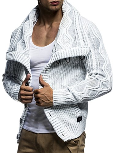 Leif Nelson Hombres Chaqueta de Punto con Cuello Chal LN-5065 Gris Small