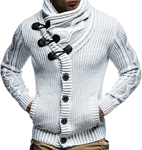 Leif Nelson Hombres Chaqueta de Punto con Cuello Chal LN-5065 Gris Small