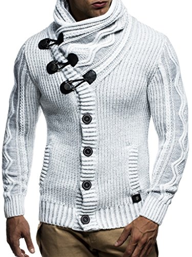 Leif Nelson Hombres Chaqueta de Punto con Cuello Chal LN-5065 Gris Small