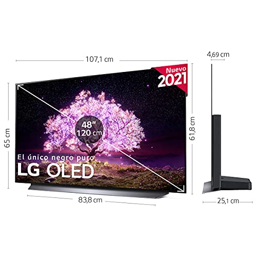 LG OLED OLED48C1-ALEXA 2021-Smart TV 4K UHD 120 cm (48") con Inteligencia Artificial, Procesador Inteligente α9 Gen4, Deep Learning, 100% HDR, Dolby ATMOS, HDMI 2.1, USB 2.0, Bluetooth 5.0, WiFi