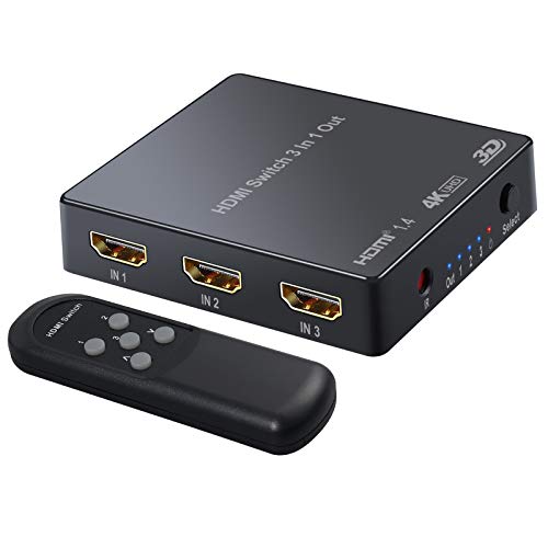LiNKFOR HDMI Switch 3 Entradas 4K Conmutador HDMI 3 x 1 con IR Mando Switcher HDMI Conmutador 4K@30Khz 3D para BLU-Ray DVD PS3 PS4 TVbox HDTV Portátil Proyector
