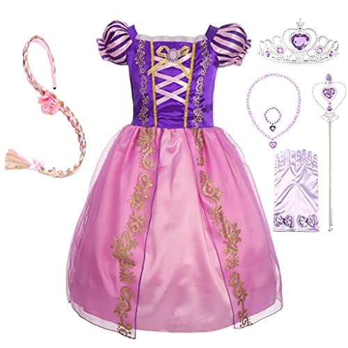 Lito Angels Disfraz de Princesa Rapunzel Vestido con Corona y Accesorios para Niña, Talla 5 años, Morada
