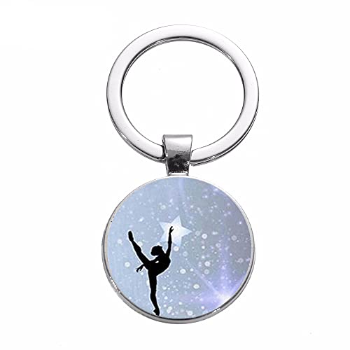 Llavero de moda bailarina bailarina chica con texto en inglés "I Love Dance Cote Charm Key Chain Silhouette Art Photo Glass Dome Key Ring