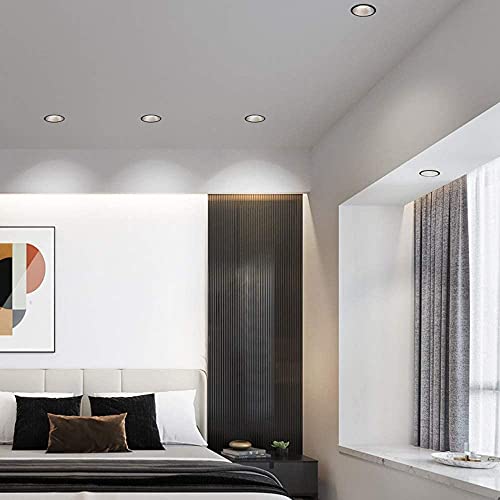 LogIme Bisel Estrecho de 10 W Ángulo de Haz de 30 ° Foco Empotrado LED 75 mm Paso del Orificio de Montaje Luz de Techo empotrada LED 4000K Negro Redondo Ultrafino Luz empotrada LED antideslumbrante