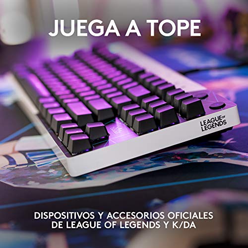 Logitech G PRO K/DA Teclado Gaming Mecánico sin teclado numérico, GX-Táctil marrón, RGB LIGHTSYNC, Cable Micro USB Desmontable, Equipo oficial League of Legends, Disposición QWERTY US - Negro/Blanco